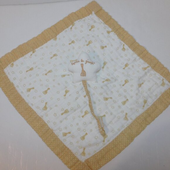 Sophie the Giraffe Star Cotton Security Blanket w Pacifier Holder Baby Lovey - Picture 1 of 8